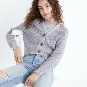 Madewell Greywood Crop Cardigan Sweater, XS, Faded Lavender, 100% Cotton